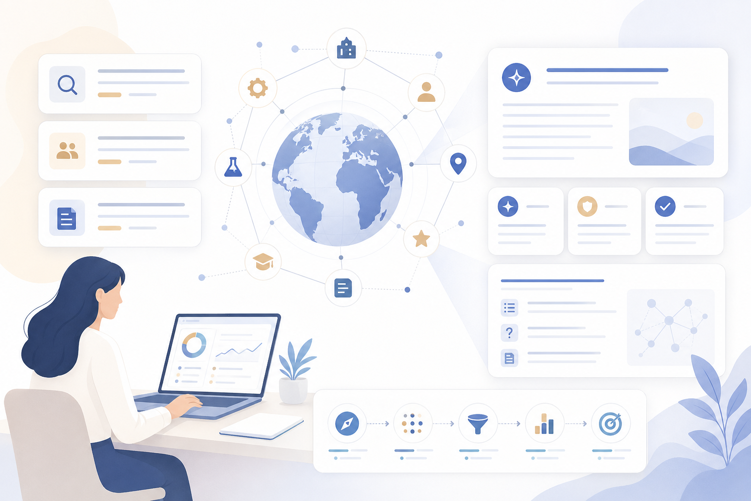 GEO SEO Illustration für AI Overviews, interne Verlinkung und strukturierte Inhalte