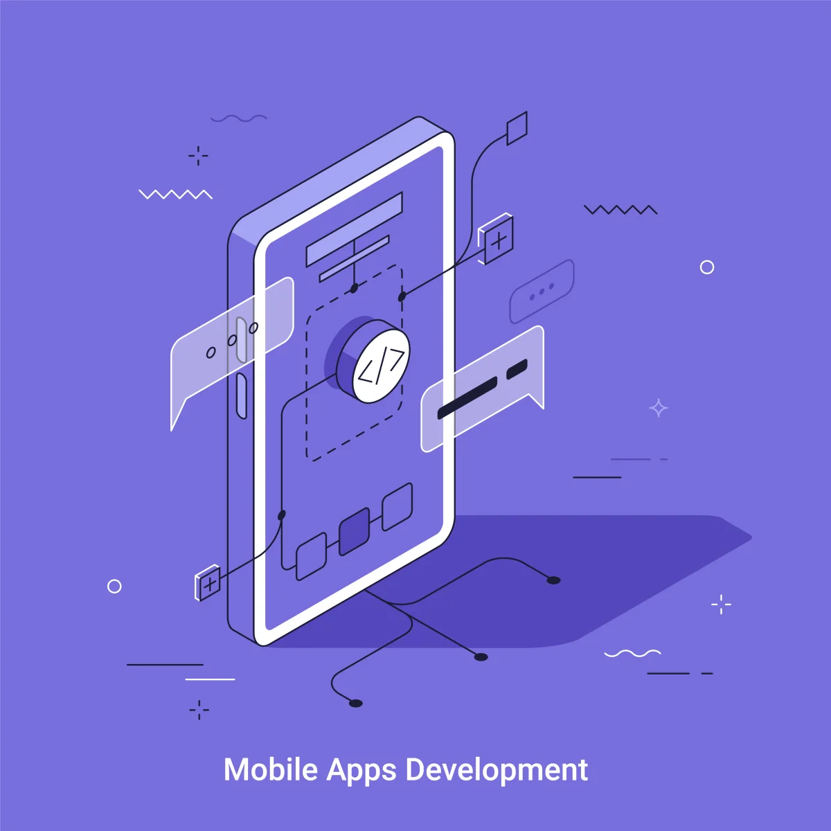 Mobile Apps – Illustration eines Smartphones mit App-Entwicklung